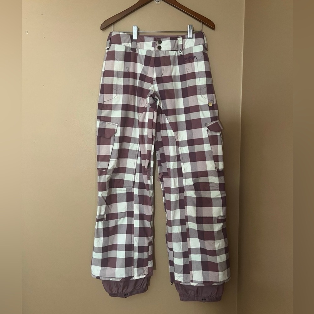 Burton Snowboard Ski Pants White Purple Plaid Size XS